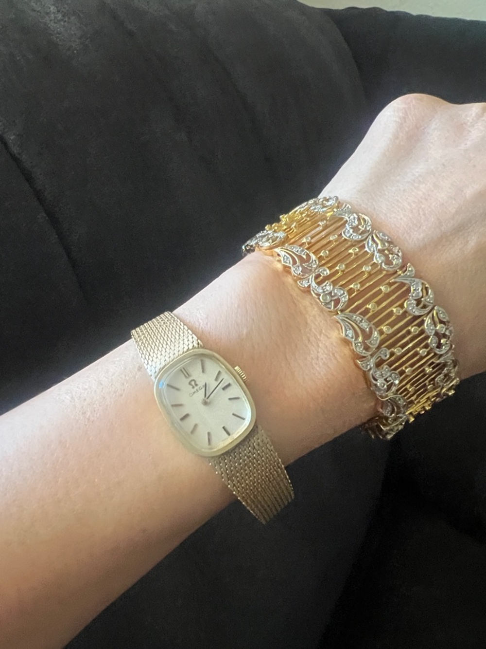 ✨Omega Gold Mesh Bracelet Watch with White Dial